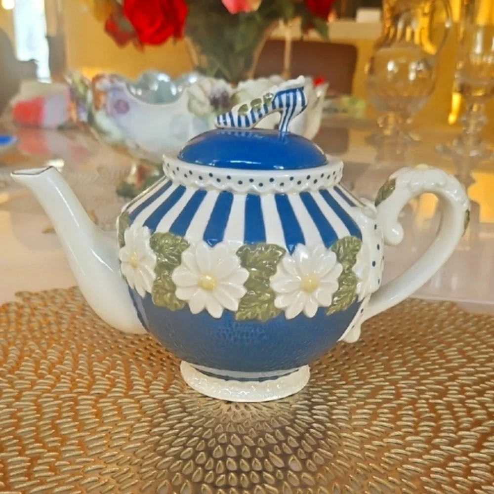 Teapot Collectable By Sandys Closet # 18213 Suzette Mini Teapot Blue Shoe 2001